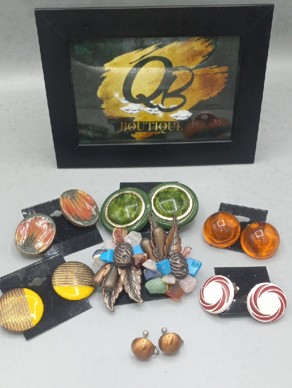 Assorted Vintage Clip-On Earrings Set with Green, Orange, Yellow Accents